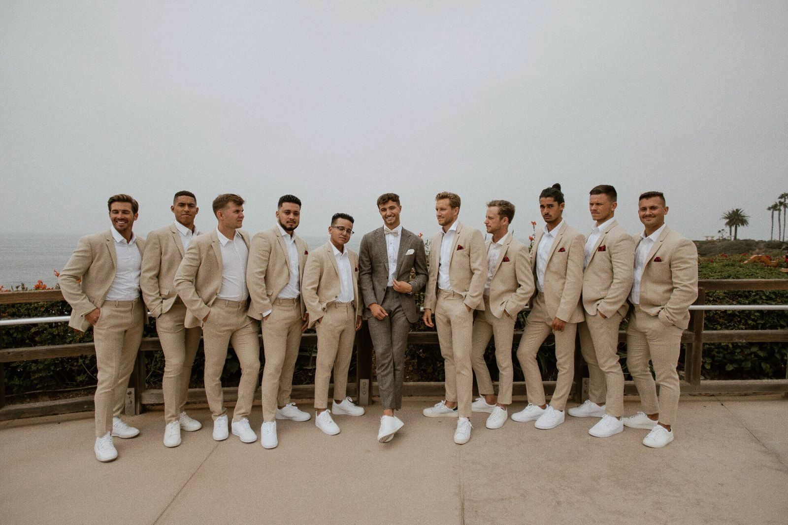 Gold Coast Bespoke groomsmen in coordinated custom suits